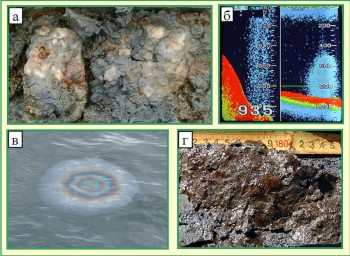Примеры нефте- газо- гидратопроявлений на ст. Горевой утес оз. Байкал
